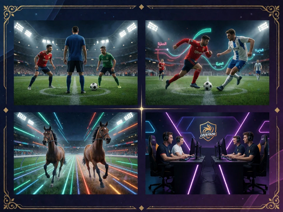Sportereignis, Live-Markt, virtuelles Rennen und Esports-Match als verschiedene Wettarten